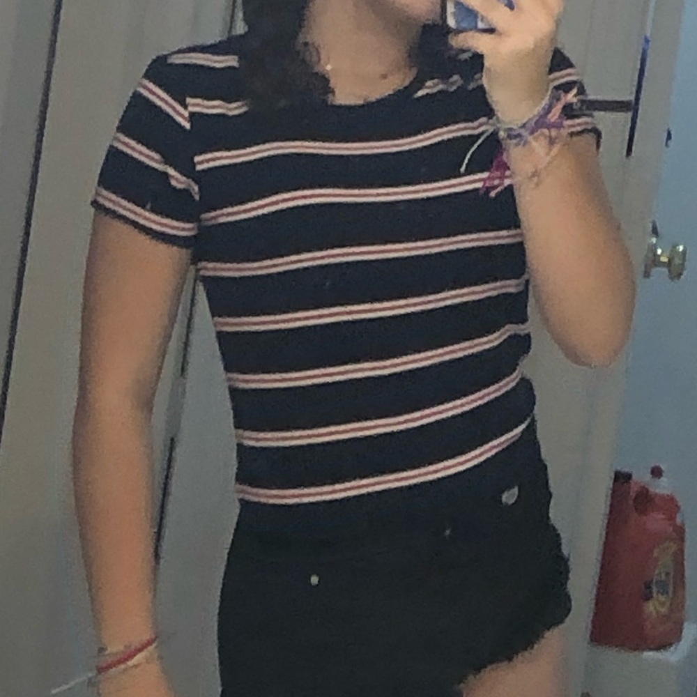 navy and red strips shirt